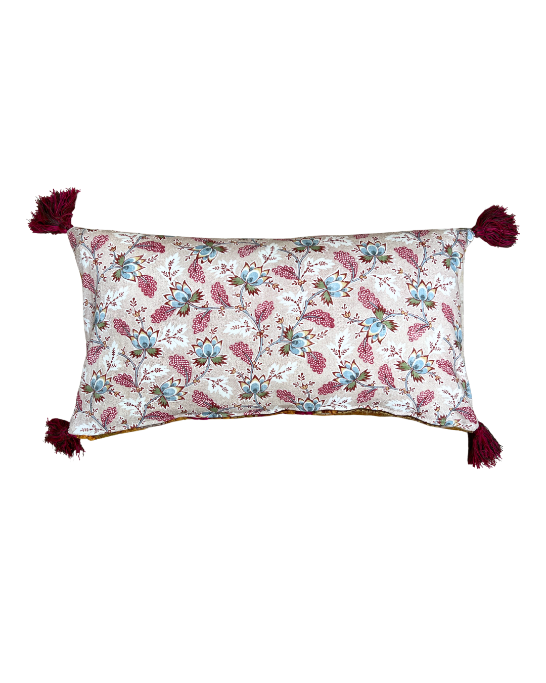 Pink Phulkhari Cushion Cover with Tassels