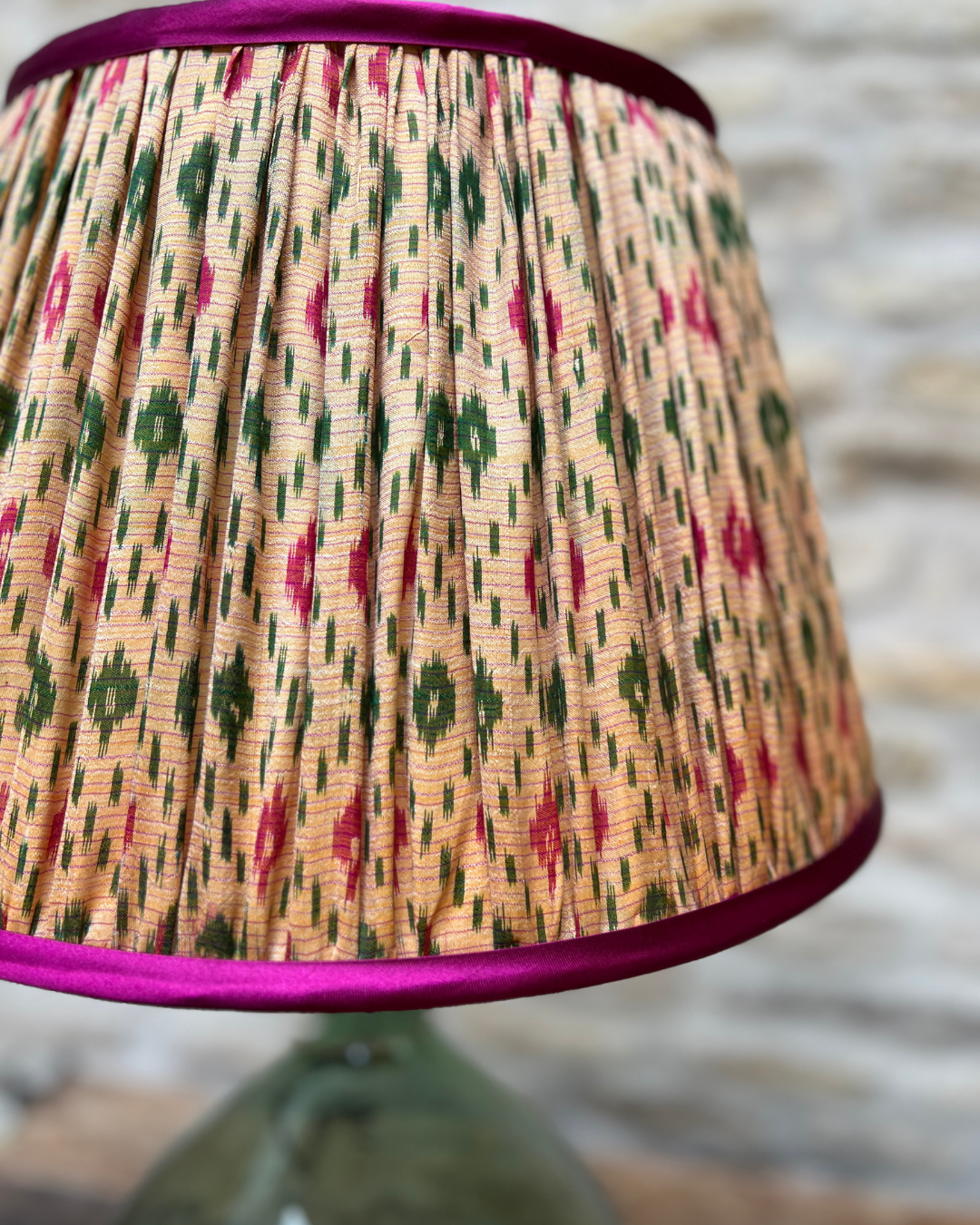 41cm Yellow, Pink & Green Silk Sari Lampshade