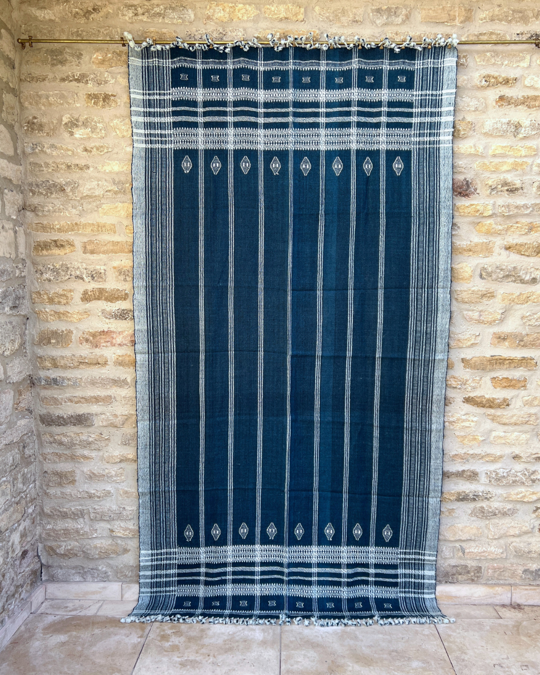 Blue Woven Tassel Throw