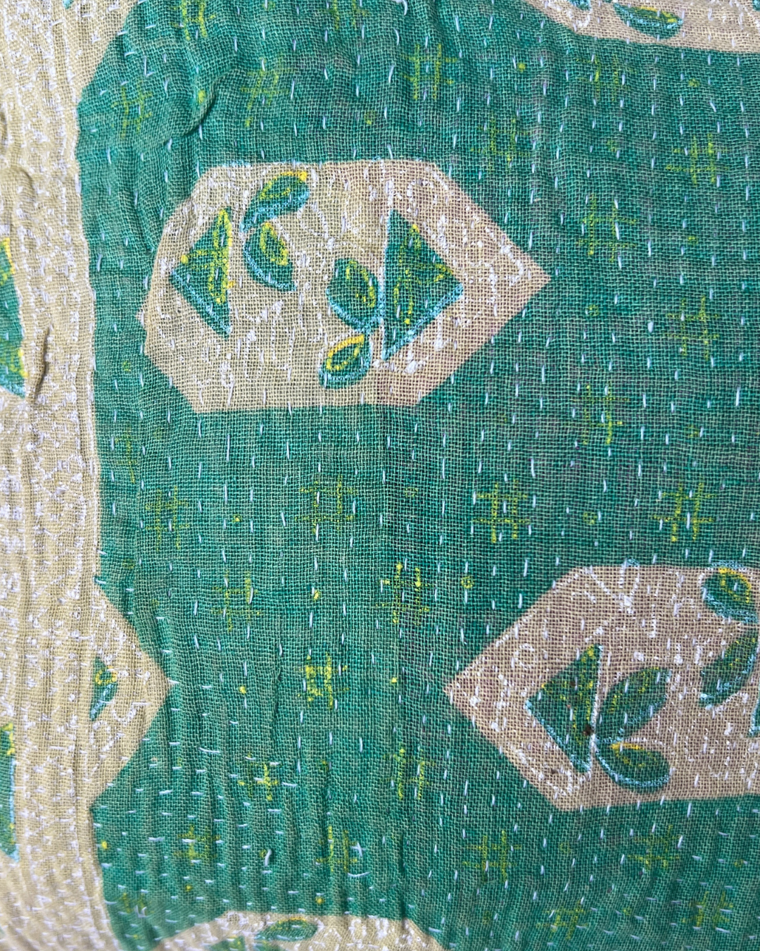 Kantha Lavender Pillow with Tassels - Green Pink