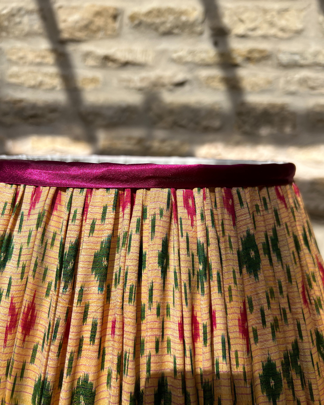 41cm Yellow, Pink & Green Silk Sari Lampshade
