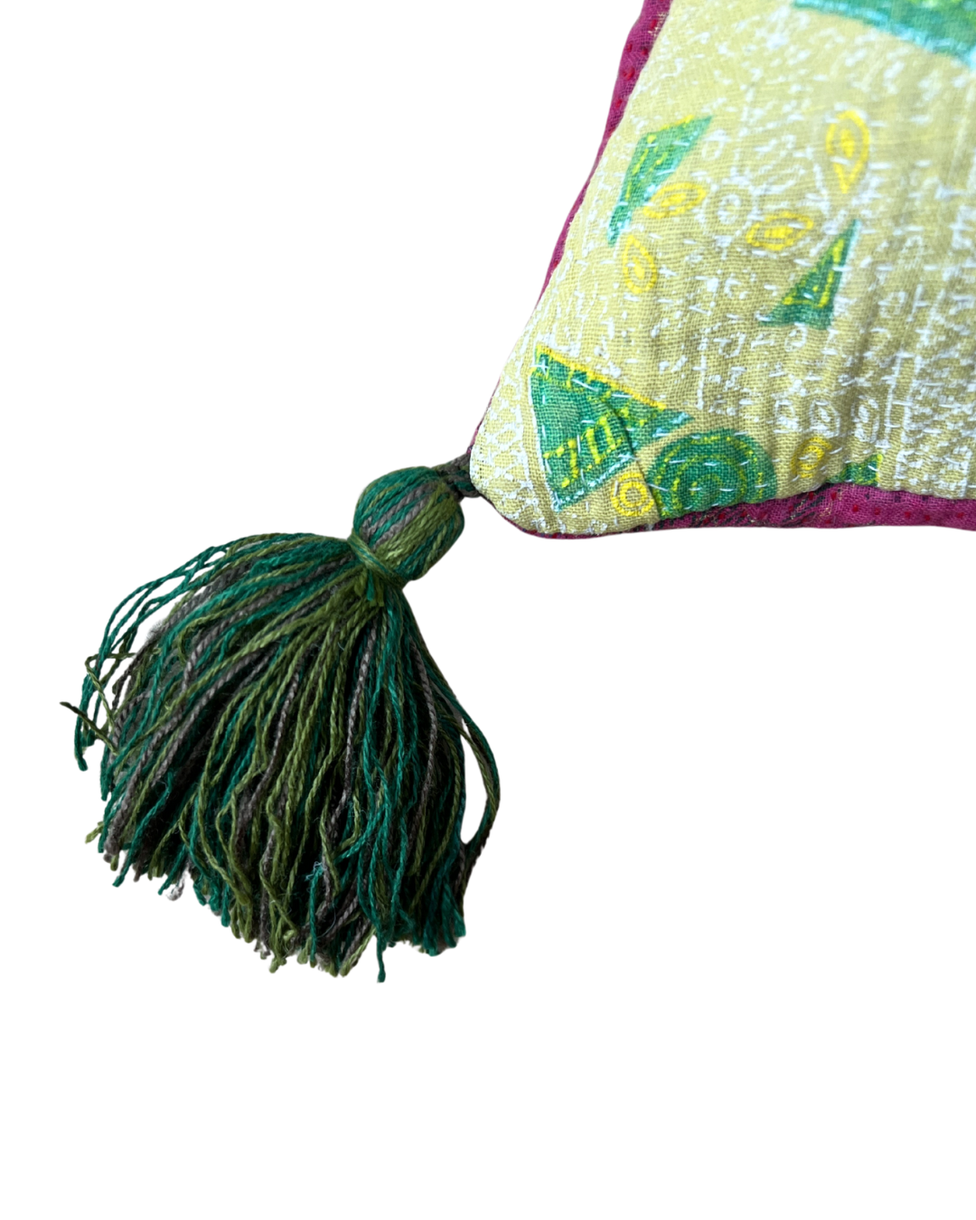 Kantha Lavender Pillow with Tassels - Green Pink