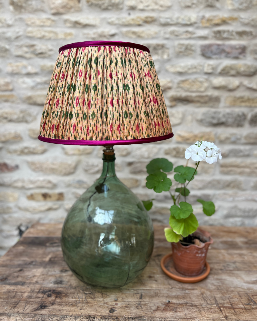 41cm Yellow, Pink & Green Silk Sari Lampshade