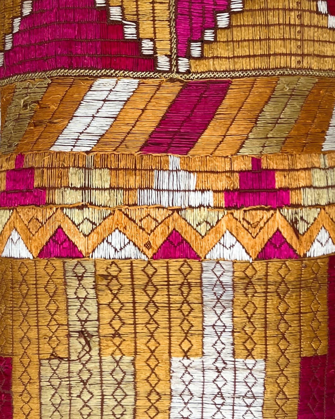Pink Phulkhari Cushion Cover with Tassels