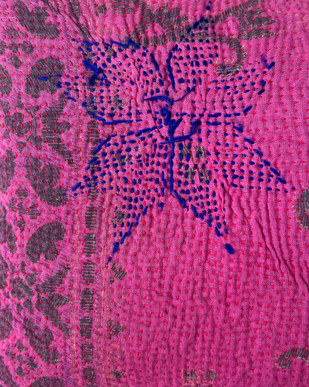 Kantha Lavender Pillow with Tassels - Green Pink