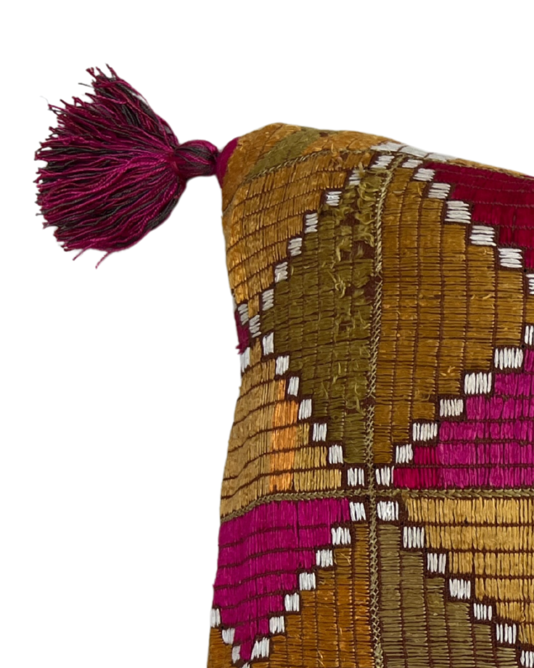 Pink Phulkhari Cushion Cover with Tassels