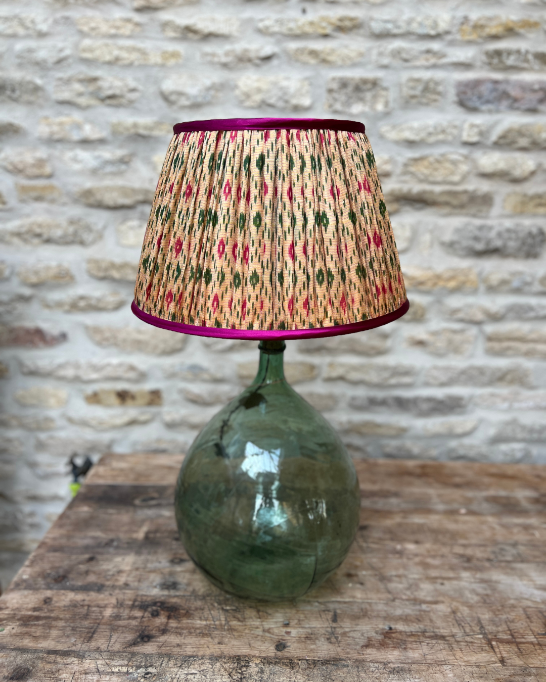 41cm Yellow, Pink & Green Silk Sari Lampshade
