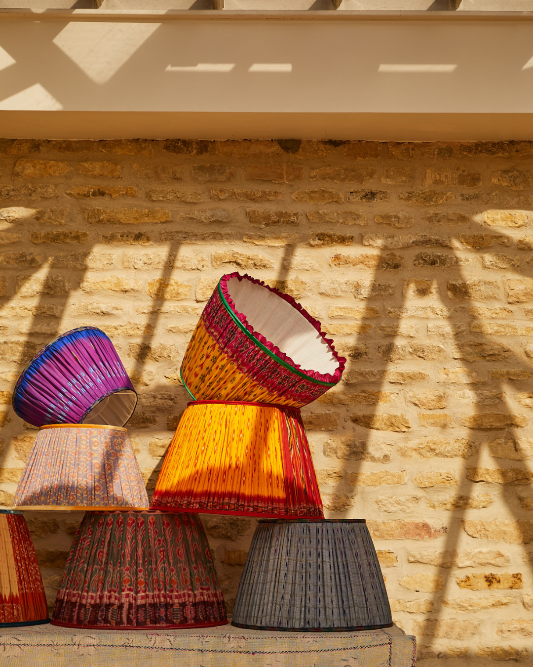 41cm Yellow, Pink & Green Silk Sari Lampshade