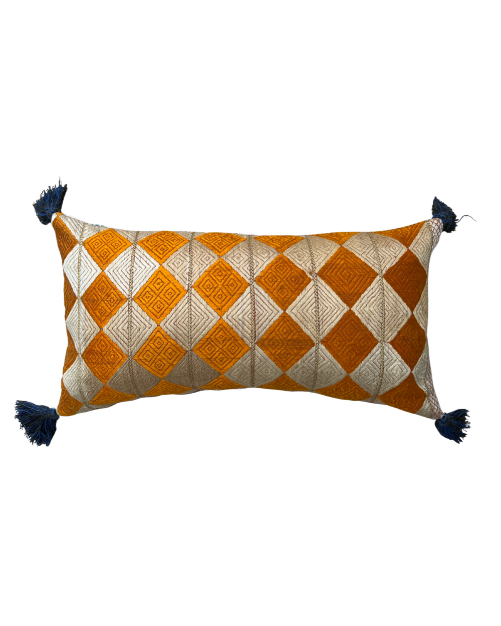 Phulkhari Cushions with Tassels - Orange Small