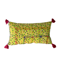 Lime & Lilac Kantha Cushion Cover with Pink Tassels