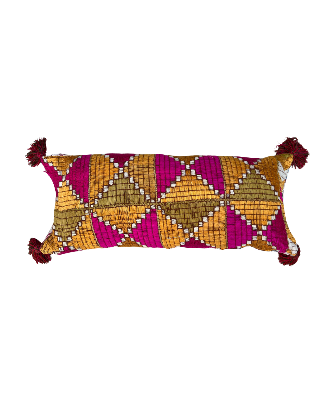 Phulkhari Cushion Cover with Tassels - Pink Small