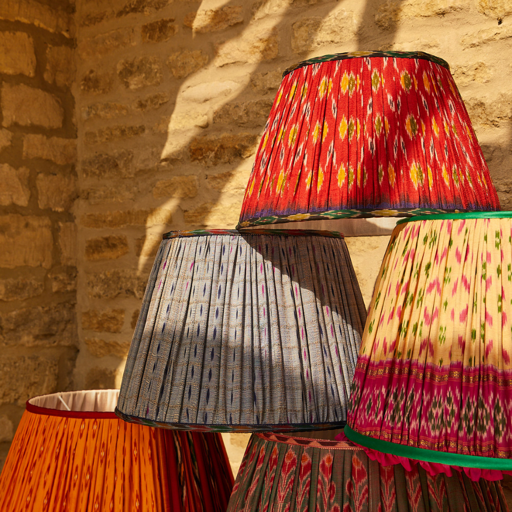 
                      
                        Bespoke Lampshade Service- Create a lampshade from a vintage silk sari of your choice.
                      
                    