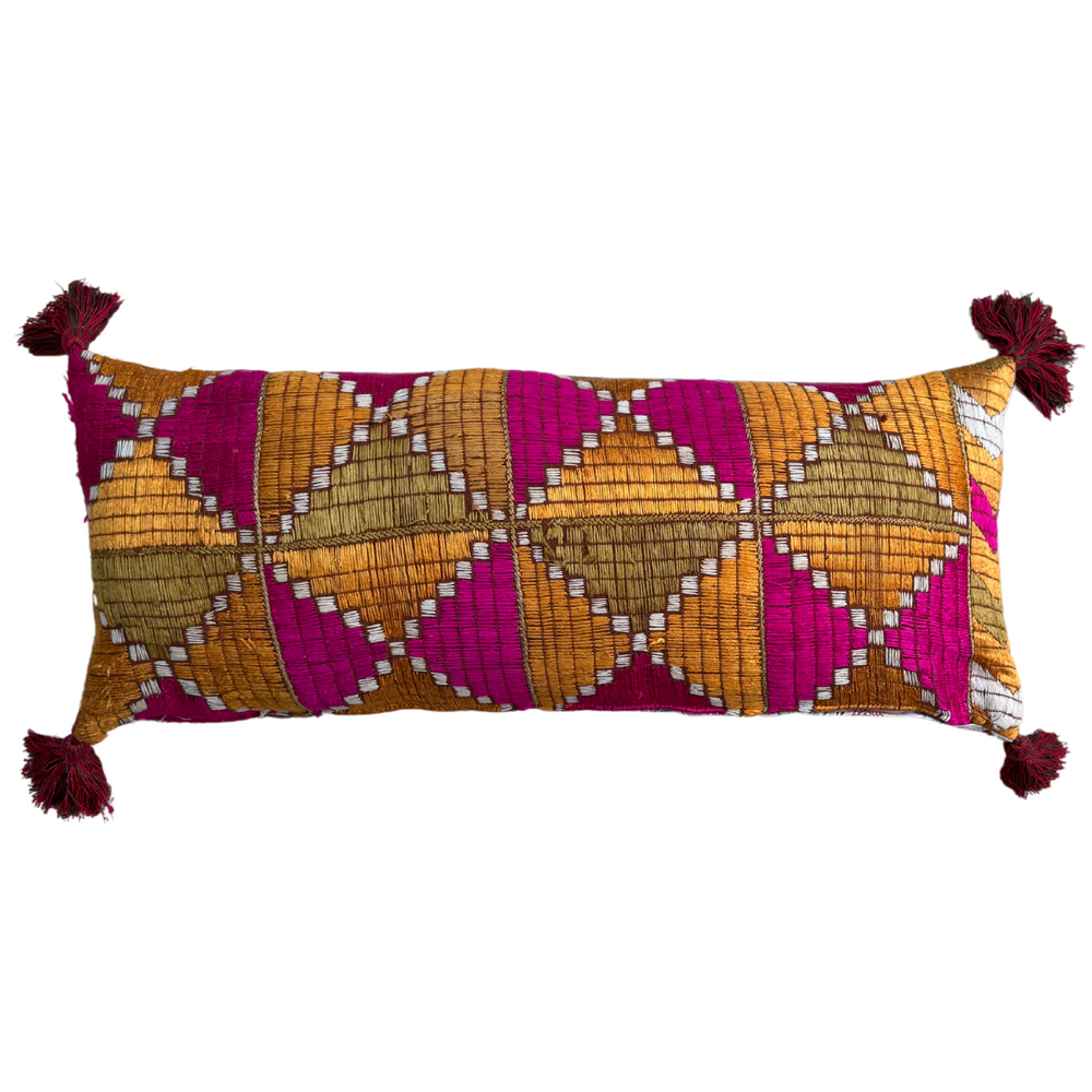 Phulkhari Cushions with Tassels - Pink