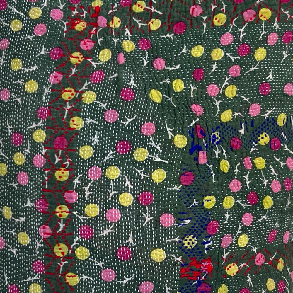 
                      
                        Lime & Lilac Kantha Cushion Cover with Pink Tassels
                      
                    
