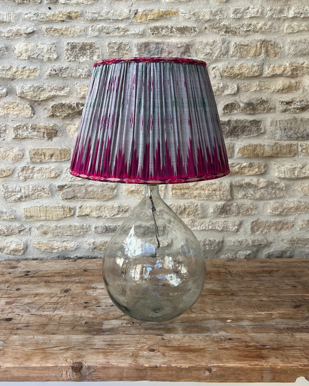 51cm Magenta and Grey Silk Sari Lampshade