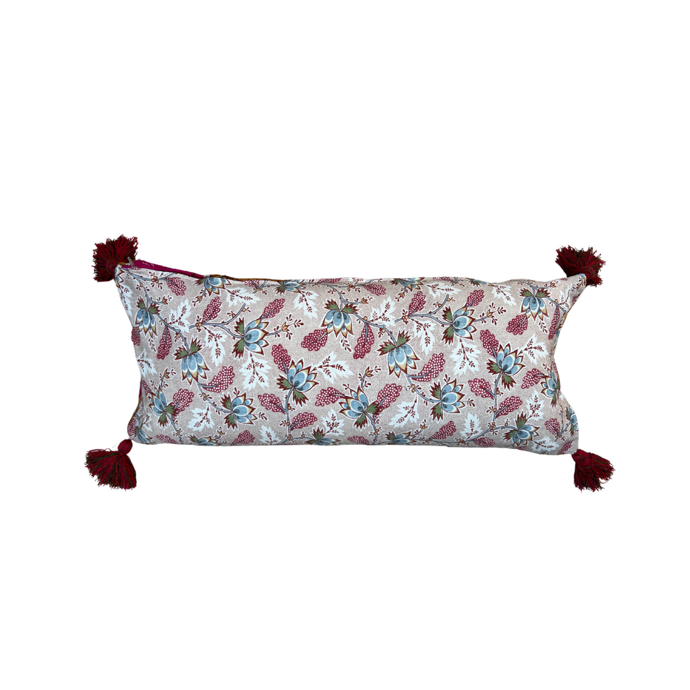 Phulkhari Cushion Cover with Tassels - Pink Small