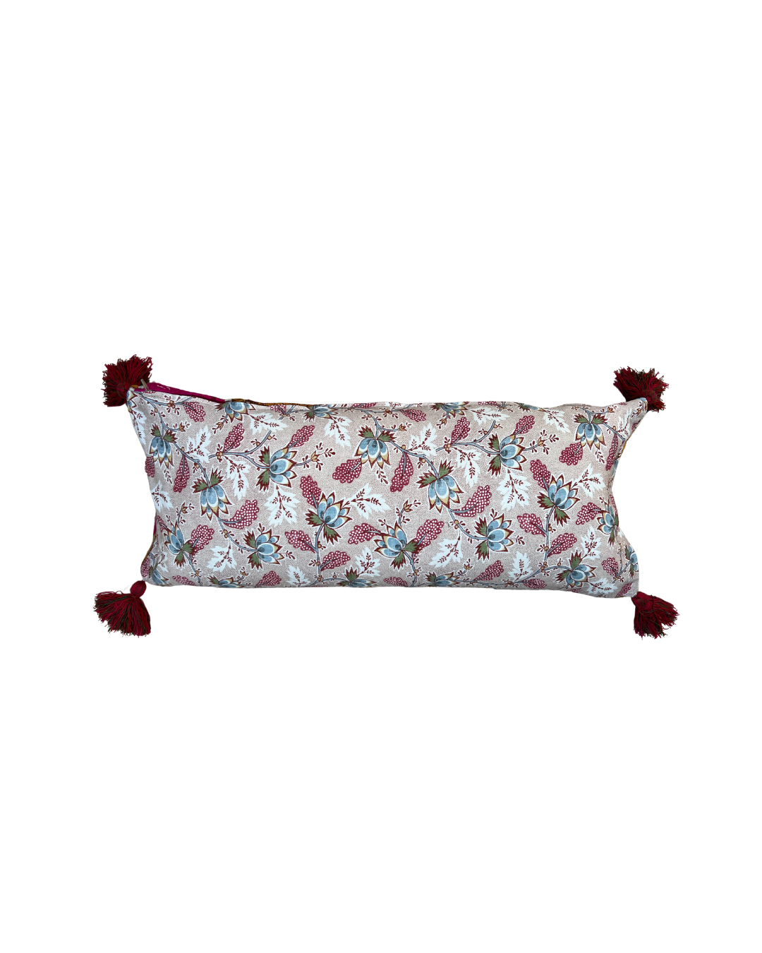 Phulkhari Cushion Cover with Tassels - Pink Small