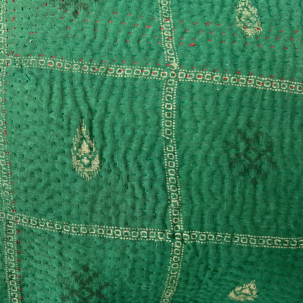 
                      
                        Kantha Lavender Pillow with Tassels - Green Gold
                      
                    