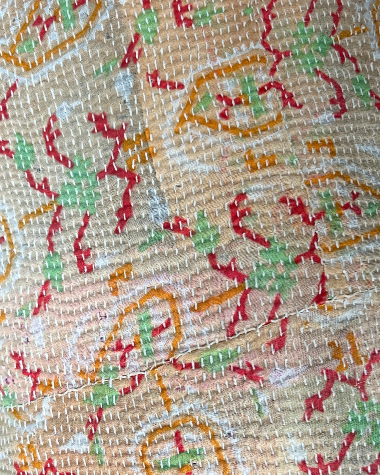 
                      
                        Peach Kantha Cushion Cover with Multi Colour Tassels
                      
                    