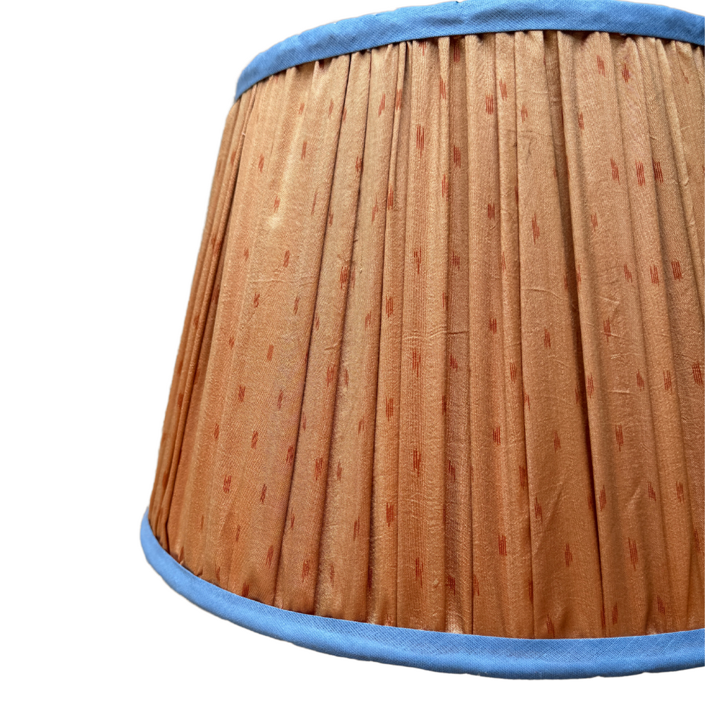 36cm Orange Silk Sari Lampshade with Blue Trim