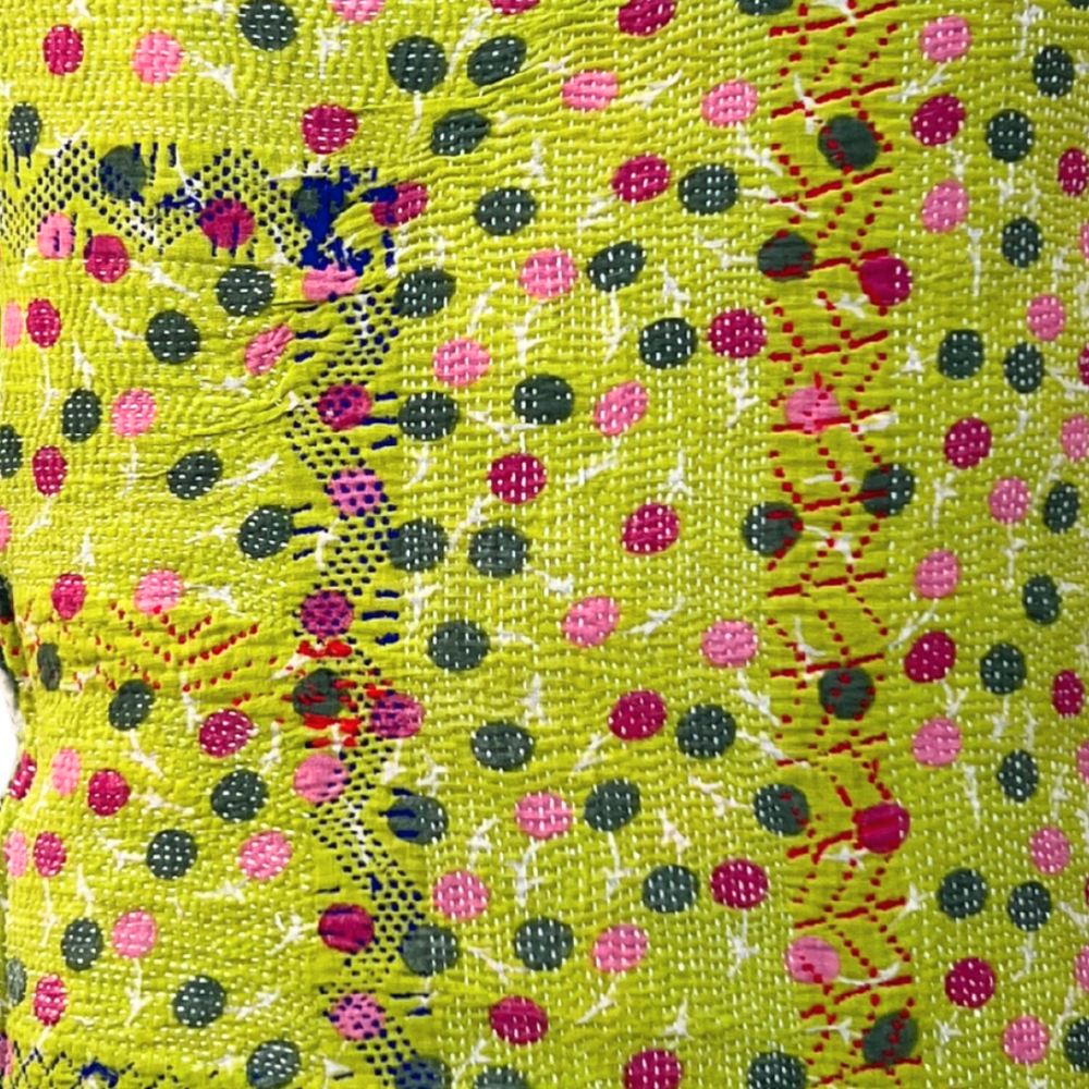 
                      
                        Lime & Lilac Kantha Cushion with Pink Tassels
                      
                    