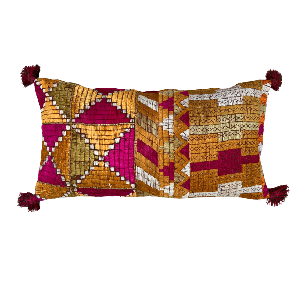 
                      
                        Pink Phulkhari Cushion Cover with Tassels
                      
                    