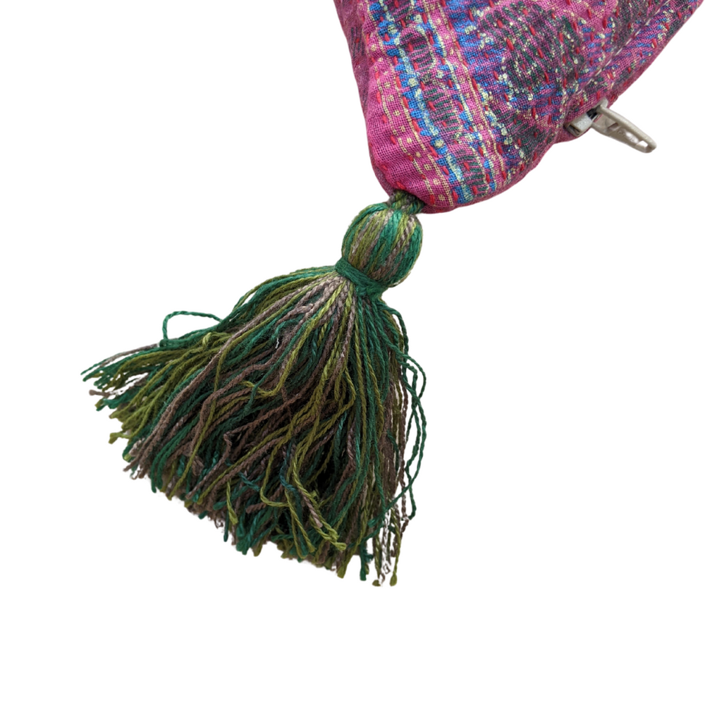 
                      
                        Pink & Purple Kantha Cushion with Green Tassels
                      
                    