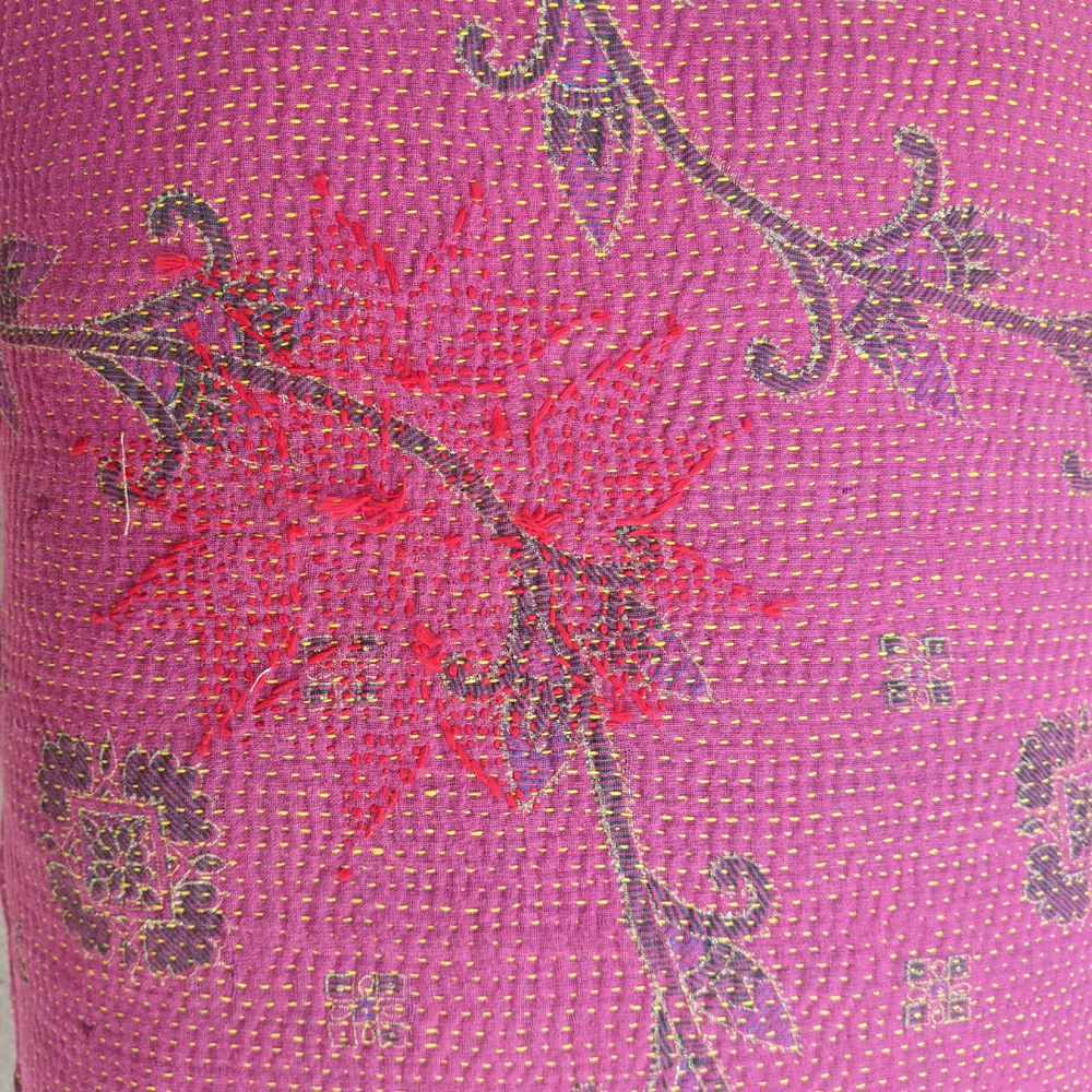 
                      
                        Pink & Purple Kantha Cushion with Green Tassels
                      
                    
