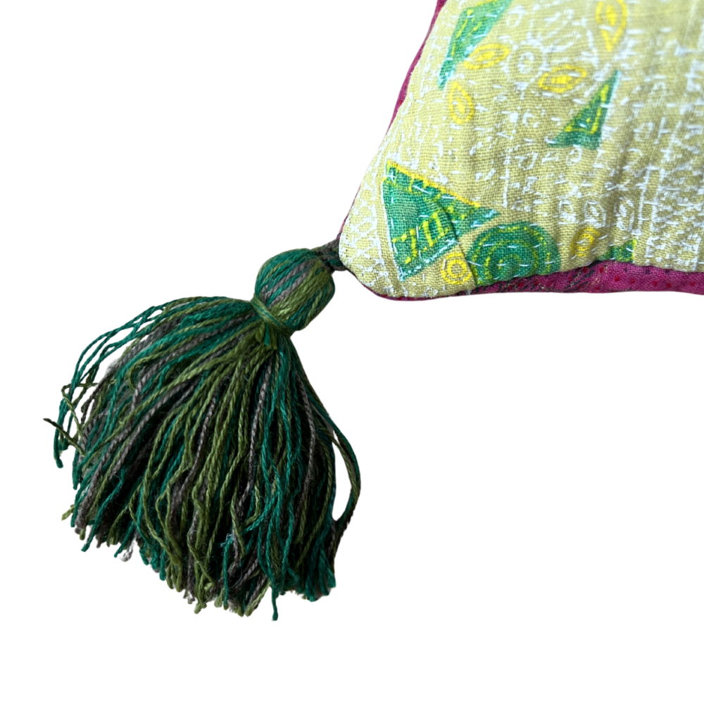 
                      
                        Kantha Lavender Pillow with Tassels - Green Pink
                      
                    