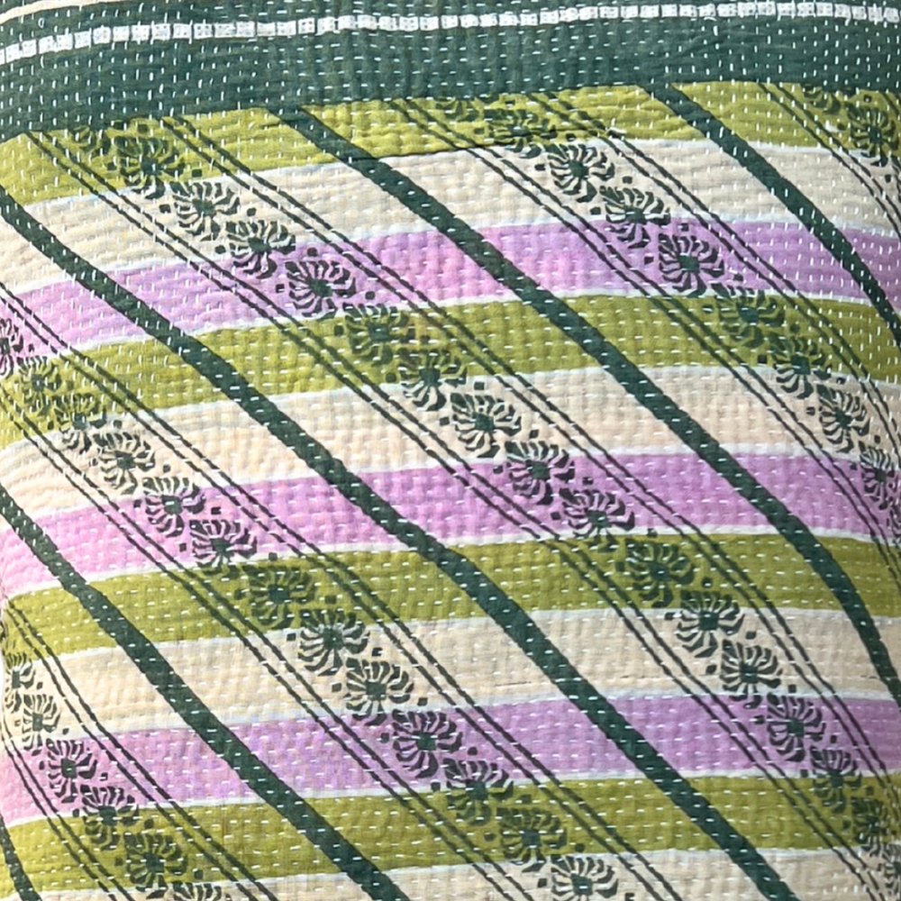 
                      
                        Lime & Lilac Kantha Cushion with Pink Tassels
                      
                    