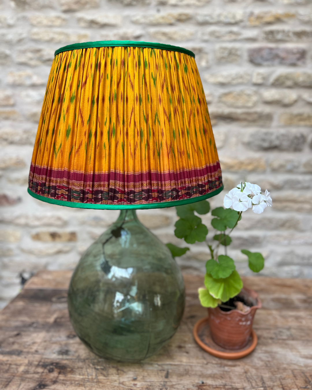 46cm Yellow & Green Vintage Sari Lampshade