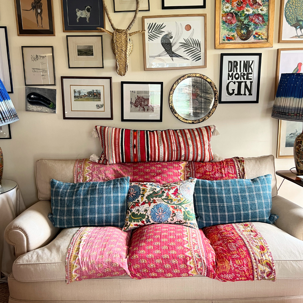 
                      
                        Green, Blue & Pink Kantha Cushions
                      
                    
