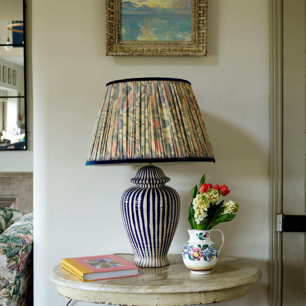
                      
                        Bespoke Lampshade Service- Create a lampshade from a vintage silk sari of your choice.
                      
                    