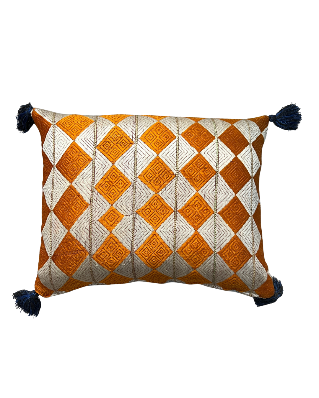 Phulkhari Cushions with Tassels - Orange Medium