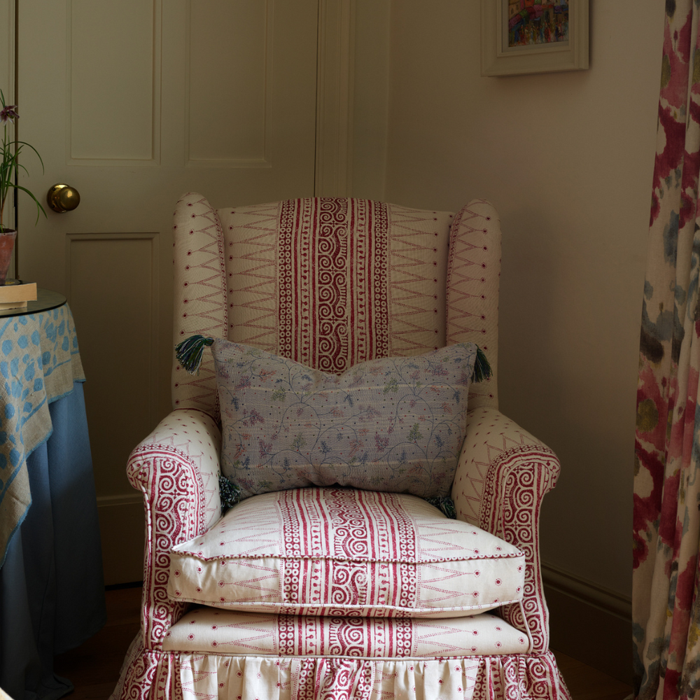 
                      
                        Lime & Lilac Kantha Cushion Cover with Pink Tassels
                      
                    