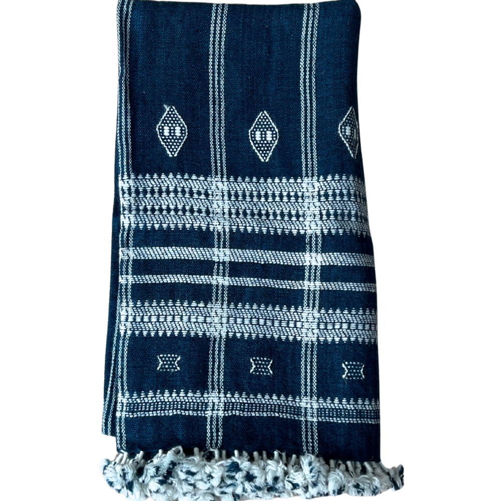 Blue Woven Tassel Throw